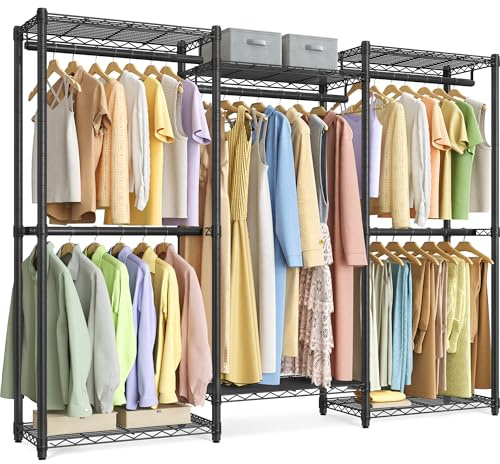 SONGMICS Robuster Kleiderständer, tragbarer Schrank, 170 cm breit, mit verstellbaren Netzablagen und Kleiderstangen, Tintenschwarz ULGR433B01