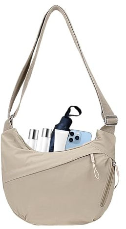 Umhängetasche aus Nylon für Damen, leichte Umhängetasche für Damen | leichte und verstellbare Umhängetasche, kleine Hobo-Tasche mit mehreren Taschen für Damen, beige, Se référer au descriptif