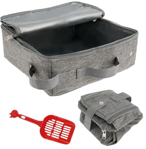 Katzentoilette faltbar, wasserdicht, mit Schaufel, tragbarer Behälter für Reisen, leichte Box (Grau, 30 x 30 x 11 cm)