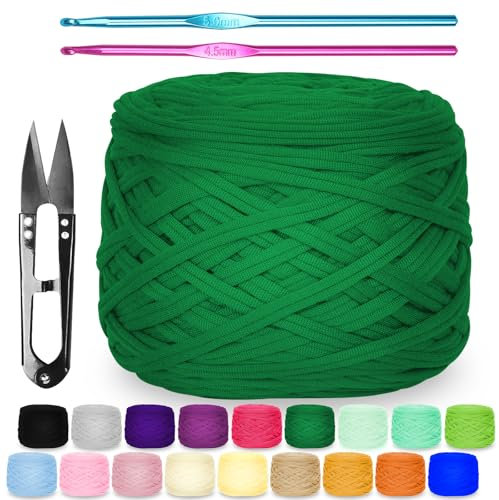 Zefphxs 290g T-Shirt Garn, Bändchengarn Polyester Rope zum Häkeln, T Shirt Garn, Textilgarn zum häkeln für körbe Teppiche, Heimdekoration, DIY-Kunsthandwerk (Grün)