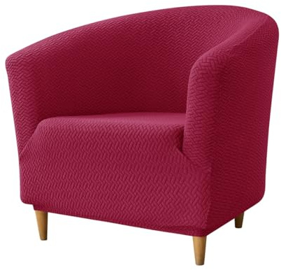 Hearda Sesselschoner Sesselbezug 1 Stück, Weinrot Elastisch Stretch Sesselhusse Sesselüberwurf | Jacquard Club Chair Sessel Bezug für Clubsessel Cocktailsessel Universal