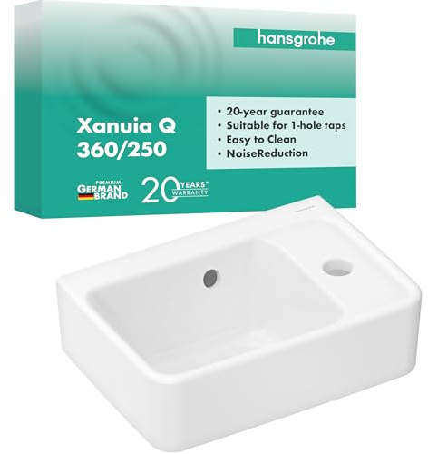hansgrohe Xanuia Q - Handwaschbecken, kleines Waschbecken 360 x 250 x 105 mm mit Hahnloch und Überlauf, Waschbecken Gäste WC wandhängend, Weiß, 60129450