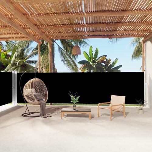 Somanki Seitenmarkise Ausziehbar, Windschutz Terrasse, Balkon Windschutz, Balkon Sichtschutz, Sichtschutz Zaun, Sichtschutzzaun, Markise Balkon, Sichtschutzwand, Schwarz 160x1000 cm