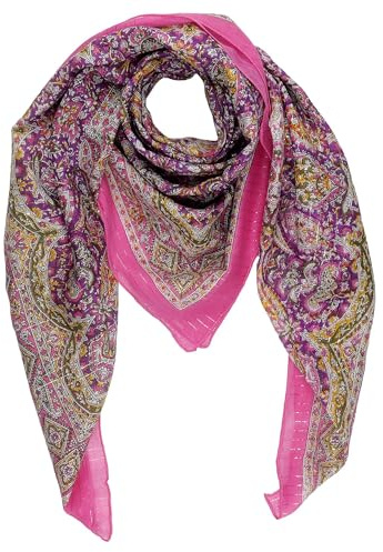 Freak Scene Baumwolltuch indische Blumen Muster03 rosa bunt Lurex silber quadratisches Tuch