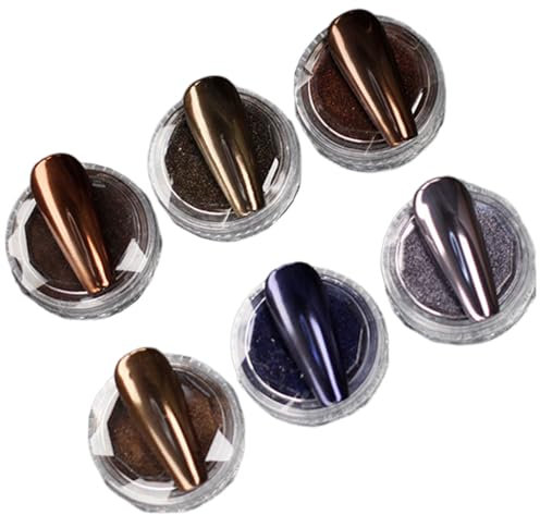 6pcs Chrome Nail Powder Set, 6 Color Nail Chrome Powder, Vintage Metallic Nail Powder For Winter & Autumn 0.5g/Pc Glitter Powder For Nails,Brown Chrome Nail Powder