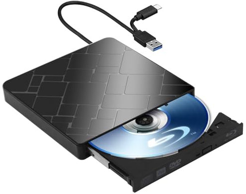 External Blu-Ray Drive - Slim External Blu Ray Drive, USB 3.0 & Type-C Blu Ray Burner Writer BD Drive Portable CD DVD Drive Player, Optical Bluray Drive Reader for Laptop Windows XP/7/8/10/11