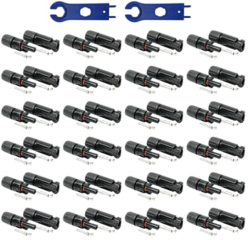 SOLARTRONICS 24 Paar Solarstecker , Männlich/Weiblich Solarpanel Kabelstecker, IP67 Wasserdicht, PV Stecker kompatibel mit MC4, Steckverbinder für 4mm² - 6mm² Solarkabel mit Solar-Spannschlüssel