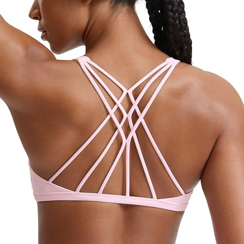 CRZ YOGA Naked Feeling Criss-Cross Sports Bra | Light Support, Removable Pads, Yoga, Sleek, Strappy Back, Scoop Neck, for Women