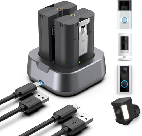 2 Batterien 7200mAh Ersatz für Ring Akku mit Ladestation, Kamera-Akku mit hoher Kapazität, kompatibel mit Ring-Doorbell 2/3/4/3plus, Stick Up Cam(2/3Gen), Spotlight Cam Battery