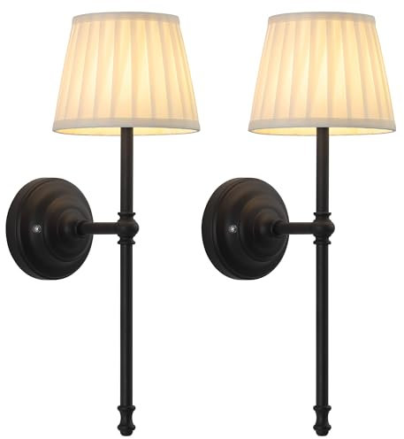 VISDANFO Aufladbare Wandlampe 2 Stück, LED-Wandleuchte aus Stoff mit Akku, Dimmbare Beleuchtung mit 5200 mAh und Kabelloser Fernbedienung für Wohnzimmer, Schlafzimmer, Flur, Treppenhaus (Schwarz)