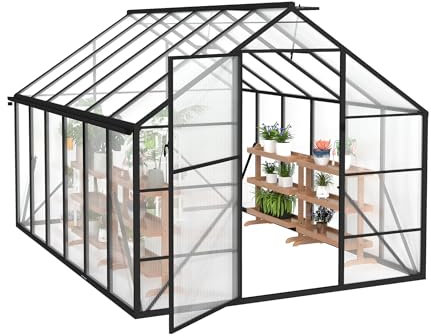SUBTLETY Serre de jardin 380 x 250 x 205 cm - Résistante à l'hiver - Avec cadre en aluminium et plaques en polycarbonate de 4 mm d'épaisseur - Robuste - Avec lucarne - Résistant aux intempéries - Pour