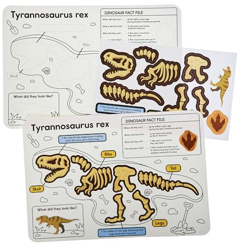 Baker Ross FN431 Dinosaur Fossil Sticker Fact Sheets - Pack of 4, STEM and Science, and Learning Aids for Kids and Schools