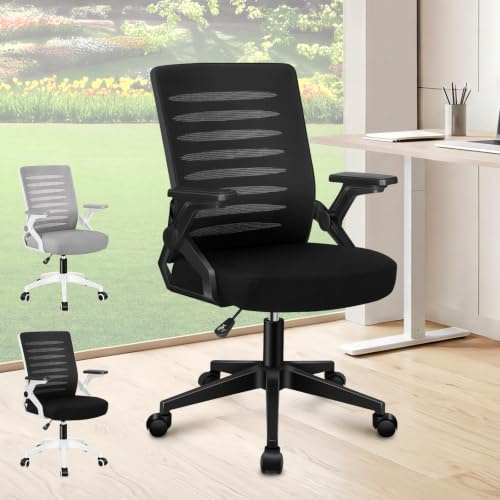 ALFORDSON Bürostuhl Ergonomisch Netzstuhl Schreibtischstuhl,Schwarz | Hochwertiger Schaumstoff Sitz, S-Kurven Rückenstütze,Hochklappbare Armlehnen, 360° Drehstuhl, 150 kg belastbar