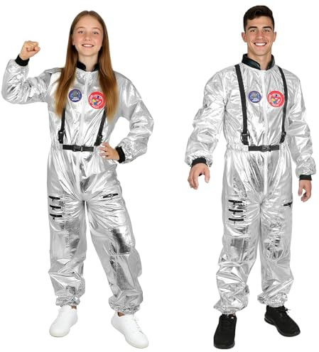 AUYAO Astronaut Kostüm Herren Silber Astronautenkostüm Erwachsene Astronautenoverall Astronauten Kostüm Overall Unisex Weltall Kostüm für Damen Raumfahrer Costume Spaceman Kostüm Outfit Halloween S-XL