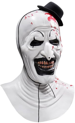 Maschera da clown terrificante Halloween Art The Clown Mask spaventoso killer gioco di ruolo testa intera cosplay oggetti di scena spaventosi per adulti