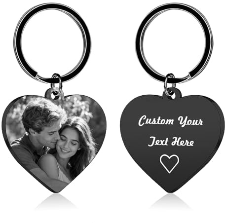 AAQ Personalised Photo Keyring – Double Sided Custom Keychain with Picture Text, Christmas Valentine's Birthday Father's Day Gifts for Him Couple Boyfriend Men
