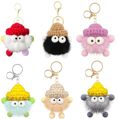ZHAOYCSH Porte-Clés,Lot de 6 Porte-Clés Pompons,Cadeaux Femme - Accessoires pour Sac à Main, Voiture, Moto, Sac à Dos - Décoration Mignonne avec Mousqueton - Porte-Bonheur Tendance