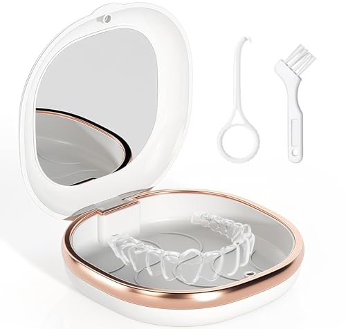 Caja para Invisalign Ferula Dental, Funda para Invisalign Ferula Dental con Espejo Herramienta Extracción Cepillo Cajas Aparato Dentals Ortodoncia Invisible Almacenamiento por Alineadores (Blanco)
