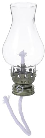 HOMSFOU Lampe à Pétrole Vintage 1 Pièce avec Abat-Jour en Verre Robuste, Mèche Réglable en Métal Argenté, Veilleuse de Cheminée pour Éclairage Intérieur et Camping