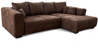Cavadore Ecksofa Mavericco / XXL Eckcouch Inkl. Rückenkissen und Zierkissen / Longchair rechts / Industrial Style / 285 x 69 x 170 (BxHxT) / Mikrofaser Dunkelbraun
