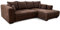 Cavadore Ecksofa Mavericco / XXL Eckcouch Inkl. Rückenkissen und Zierkissen / Longchair rechts / Industrial Style / 285 x 69 x 170 (BxHxT) / Mikrofaser Dunkelbraun
