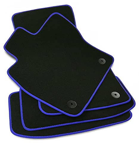 Premium Fußmatten für Seat Leon 3 5F Velours Schwarz Nubuk-Band Blau Automatten NEU