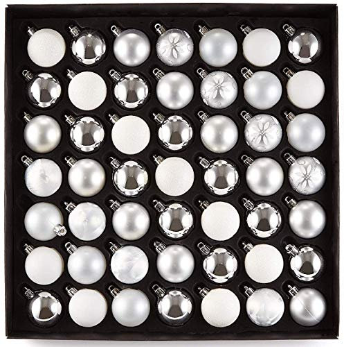 HEITMANN DECO Natale - Set di 49 Palline di Natale - Deco Natale Bianco e Argento, Opaco e Lucido da Appendere all'albero di Natale