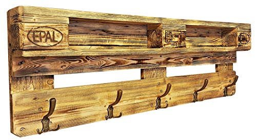 daves redesign Garderobe Holz Vintage aus Europalette mit Aufhängung incl. 5 Kleiderhaken/Wandregal/Ablage Vintage/Jackenständer/Palettenmöbel/Palettengarderobe