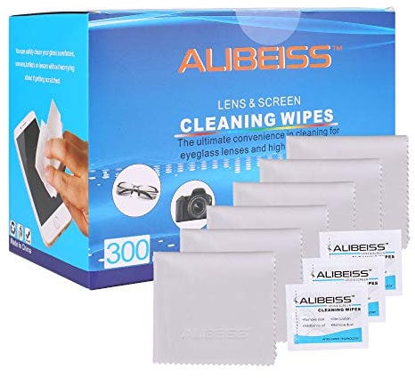 Pre-Moistened Lens Wipes ALIBEISS Screen Wipes for Glasses, Camera, Tablets, Smartphone, Screens and Other Delicate Surfaces,Pack of 300