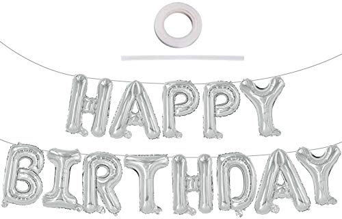 TONIFUL Silber Happy Birthday Ballon Girlande,16 Zoll Silver Folie Happy Birthday Folienballon Luftballon Geburtstagsballon Banner Helium Ballon für Geburtstag Party, Geburtstagsbanner