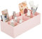 mDesign Schminkaufbewahrung für Wasch- oder Schminktische – Aufbewahrungsbox aus BPA-freiem Kunststoff für Make-up – moderner Kosmetik Organizer mit 6 Fächern – rosa