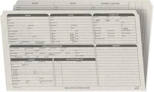 Immobilienlisten-Ordner – linke Seite – Halter für Dokumente, vorgedruckt mit Schließ-Checkliste und Tracker auf Karton, Grau