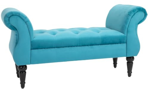 HOMCOM Bank im Vintage-Stil, Holzrahmen und gepolsterte Sitzfläche im Chesterfield-Stil, hellblau 117 x 40 x 58cm