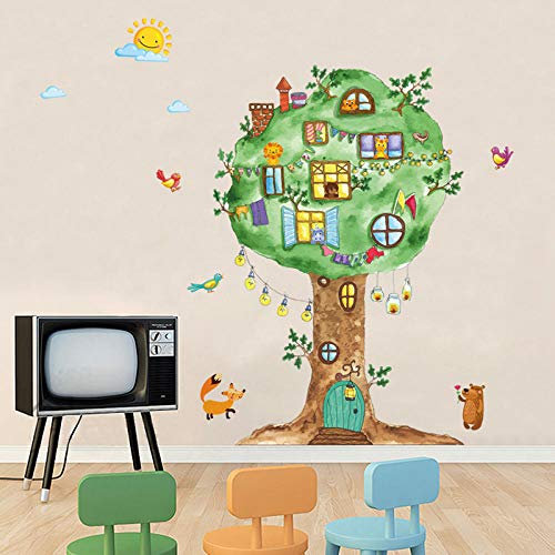 Wandaufkleber Können Entfernt Werden Cartoon Wandaufkleber Kreative Kinderzimmer Kindergarten Hintergrund Wanddekoration Aufkleber Tier Baumhaus Aufkleber