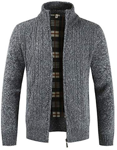 PPPPA Herren Strickjacke Dicker Pullover mit durchgehendem Reißverschluss Stehkragen warm Fleece-gefüttert Wintermantel Herren Strickjacke Cardigan Feinstrick mit Stehkragen Und…