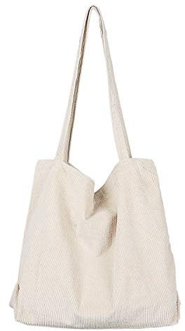 Etercycle Umhängetasche Damen Grosse Kapazität Cord Schultertasche Retro Handtasche für Alltag, Büro, Schulausflug und Einkauf - Beige