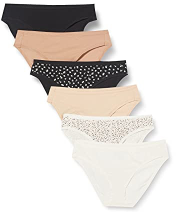Amazon Essentials Damen Bikinihose aus Baumwolle (in Übergröße erhältlich), 6er-Pack, Floral/Mehrfarbig, 46