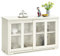 RELAX4LIFE Buffet de Cuisine 2 Portes Coulissantes en Verre, 2 Couches Réglables, Meuble Rangement Contemporain pour Chambre Salon, 107x33x64cm (Blanc Laiteux)