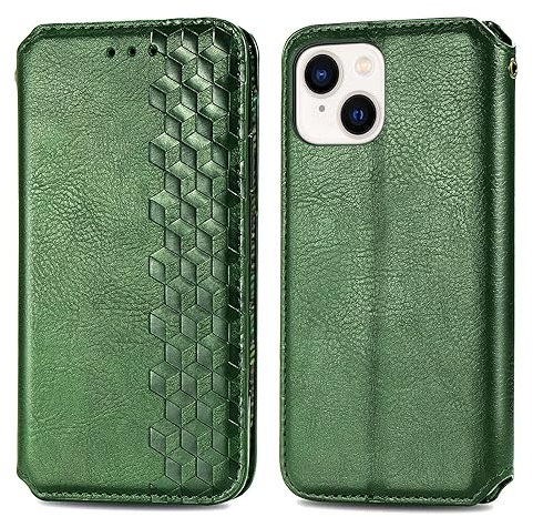 For iPhone 13 Mini Case - iPhone 13 Mini Phone Case PU Leather Flip Wallet iPhone 13 Mini Case with Magnetic Closure Stand Card Holder ID Slots Shockproof Full Protection Cover, Green