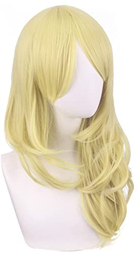 Blonde Gelb Lange Welle Cosplay Perücke für Erwachsene Frauen Hitzebeständige synthetische Kostüm Haare für Erwachsene Halloween Anime Party Ersatz Perücken