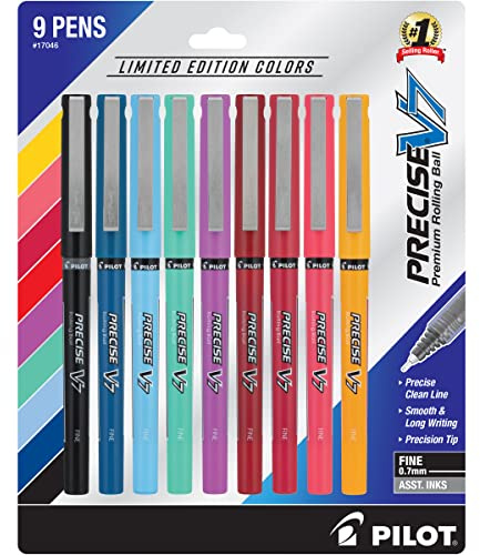 PILOT Precise V7 - Penna a sfera, edizione limitata, colori assortiti, confezione da 9