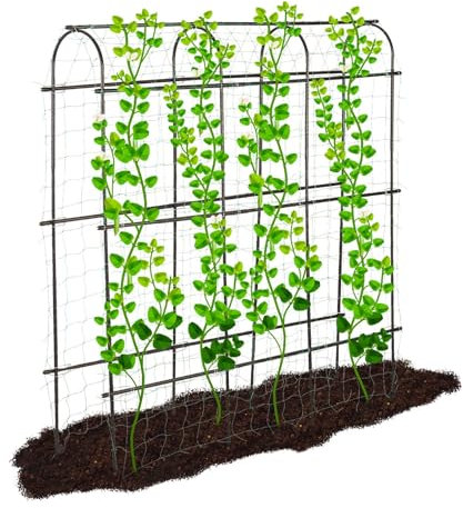 Lalahoni Grand treillis en métal de 1,8 m de haut pour plantes grimpantes, légumes, pois, fruits, vigne, cadre en A, filet de jardin en nylon inclus, léger, noir