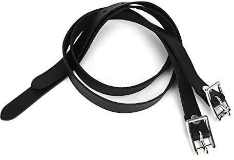 1 Pair Horse Spur Straps, 19.7in/50cm Leather Horse Stirrups Straps with Stainless Steel Buckle Horse Tool Accessories Black for Children Adult