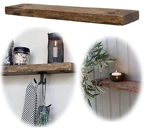 LS-LebenStil Holz Grimaud Wandregal 50cm Braun Schiffsplanke Küchenregal Bücher Wandboard