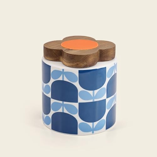 Orla Kiely Storage Jar with Wooden Lid Block Flower Design in Navy