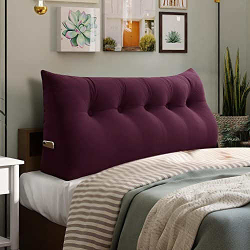 VERCART Rückenkissen Keilkissen Kopfende Großes Bettkissen Bequemes Lesekissen und Rückenteil im Bett 2 in 1 Rückenlehne und Kopfkissen Langes XXL Kissen Sofa Couch Samt 160cm Rotwein