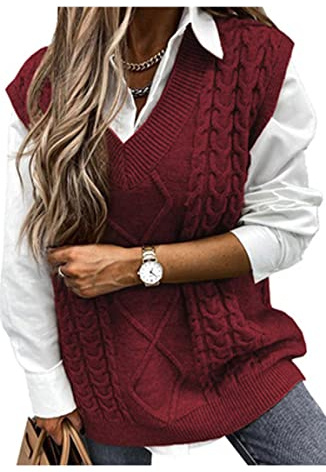 Vancavoo Pullunder Damen Ärmellose Strickweste V-Ausschnitt Weste Pullunder
