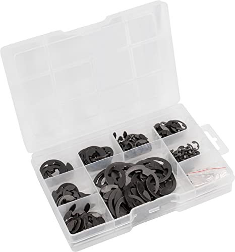 Connex Lot de 300 anneaux de sécurité électriques - Extérieur - Différentes tailles (1,5-22 mm) - Pré-triés dans une boîte en plastique pratique - Anneau de sécurité extérieur en E - Boîte de