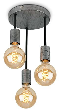 BRILONER Leuchten - Deckenspot, Deckenlampe retro, Deckenleuchte vintage, 3x E27 Fassung, Silver-Crafted, 190x310 mm, 3680-034