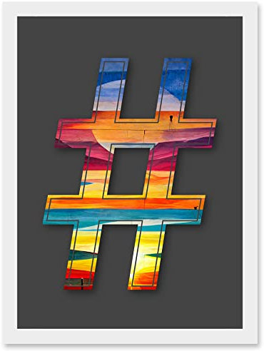 Wee Blue Coo Symbol # Hashtag Pound Sign Alien Landscape Decorative Graffiti Mural Alphabet Initial Stencil Artwork Framed Wall Art Print A4